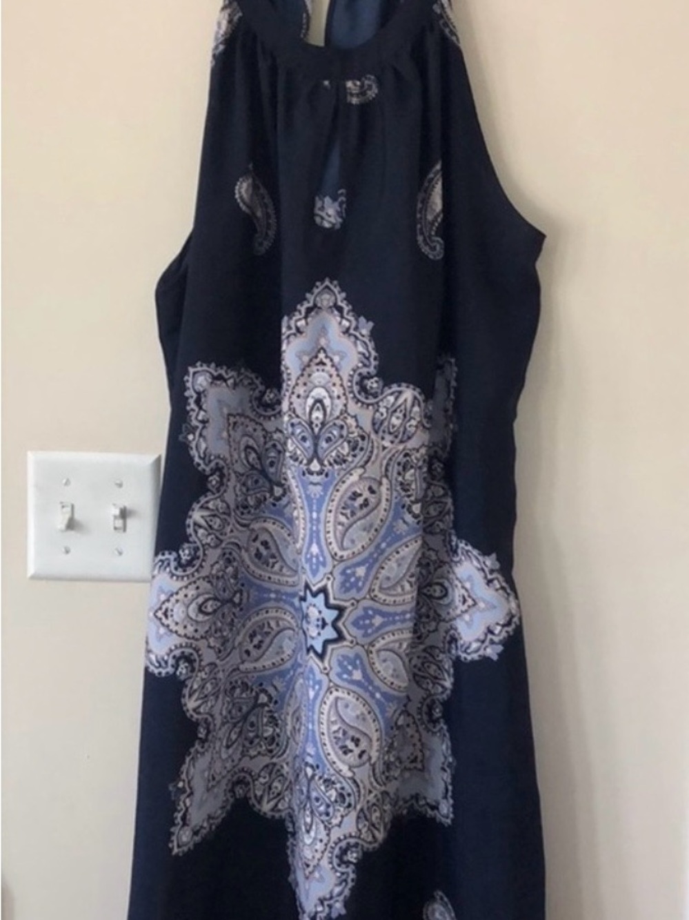 New York & Company Navy Paisley Halter Maxi Dress